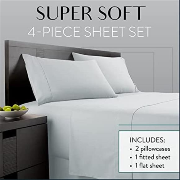 Amazon.com: Queen Size 4 Piece Sheet Set - Comfy Breathable  Ice Blue Queen Size Bed Sheets Set - Breathable, Wrinkle Free & Fade Resistant